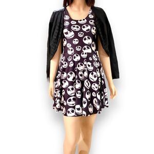Sleeveless Black White Skulls Skater Summer Mini Dress NEW